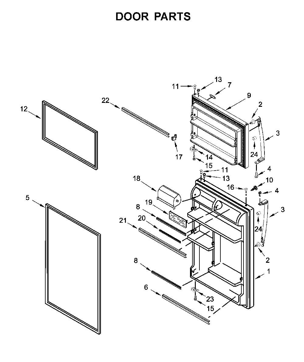 Door parts Diagram and Parts List for WRT318FZDM06  Whirlpool Refrigerator