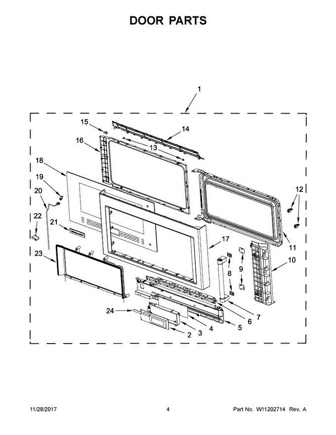 03 - Door Parts Diagram and Parts List for YKMHC319EB3  KitchenAid Microwave Oven Combo