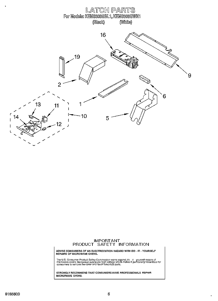 LATCH Diagram and Parts List for KEMS308GBL2  KitchenAid Microwave Oven Combo