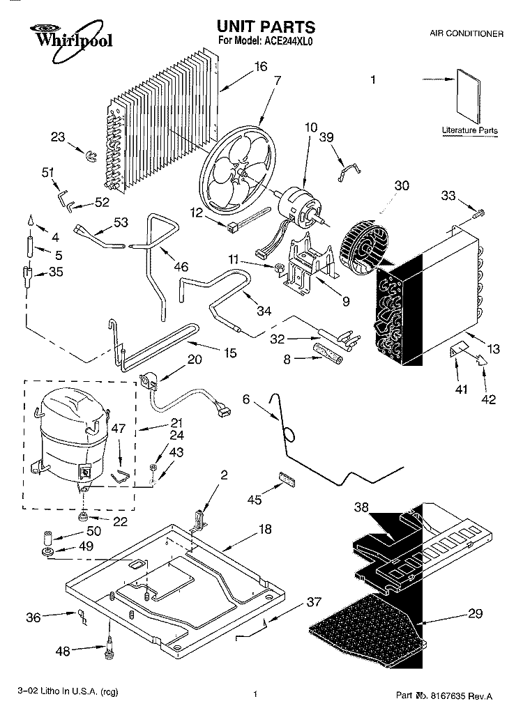 UNIT, LITERATURE Diagram and Parts List for ACE244XL0  Whirlpool Air Conditioner