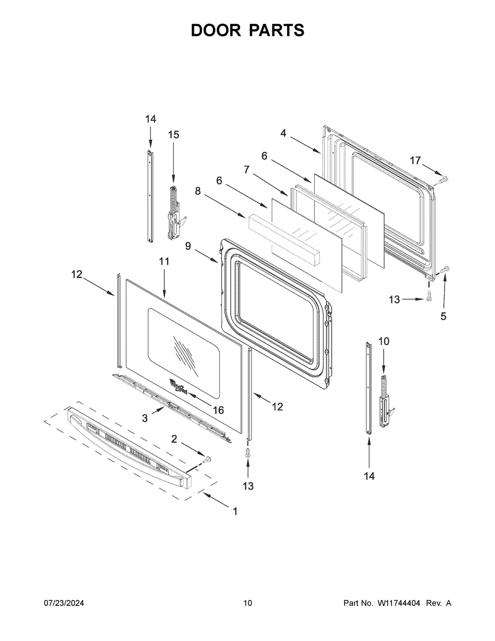 06 - Door Parts Diagram and Parts List for WFGS5030RS0  Whirlpool Range
