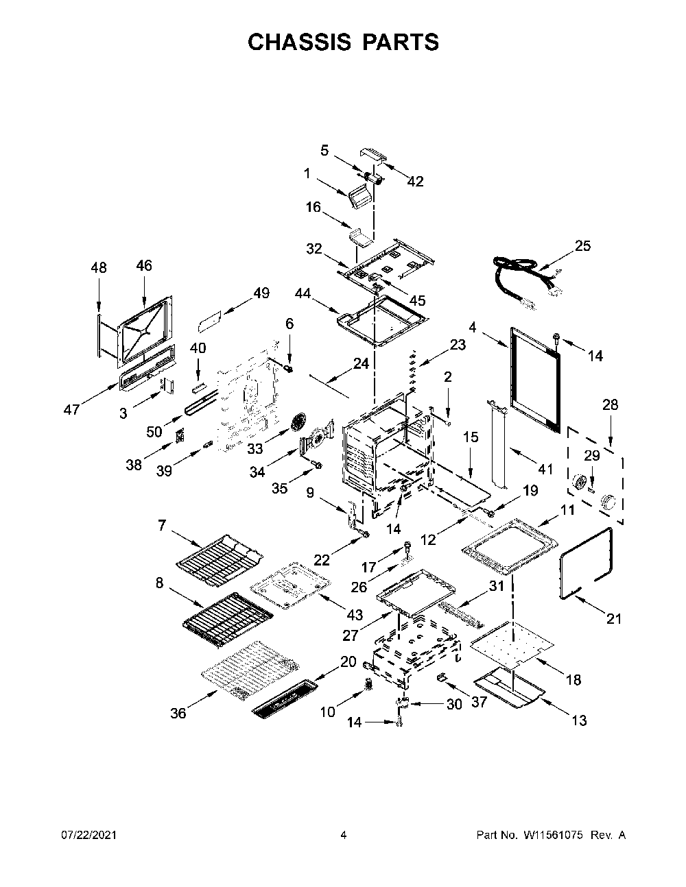 Chassis Parts Diagram and Parts List for KSGB900ESS5  KitchenAid Range