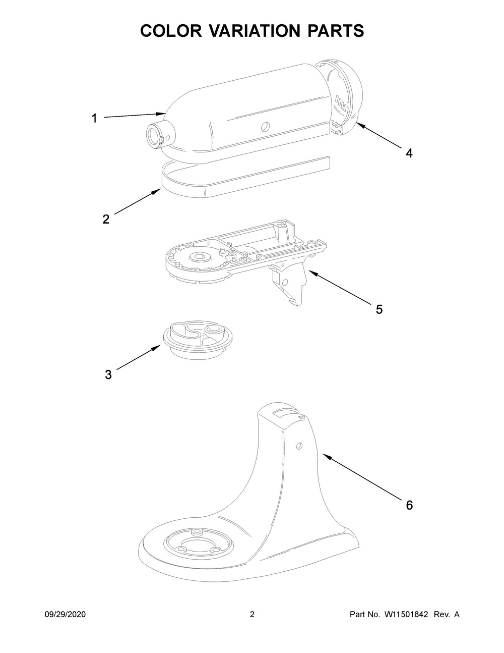 Color Variation Parts Diagram and Parts List for 5K45SSPWH0  Whirlpool Mixer
