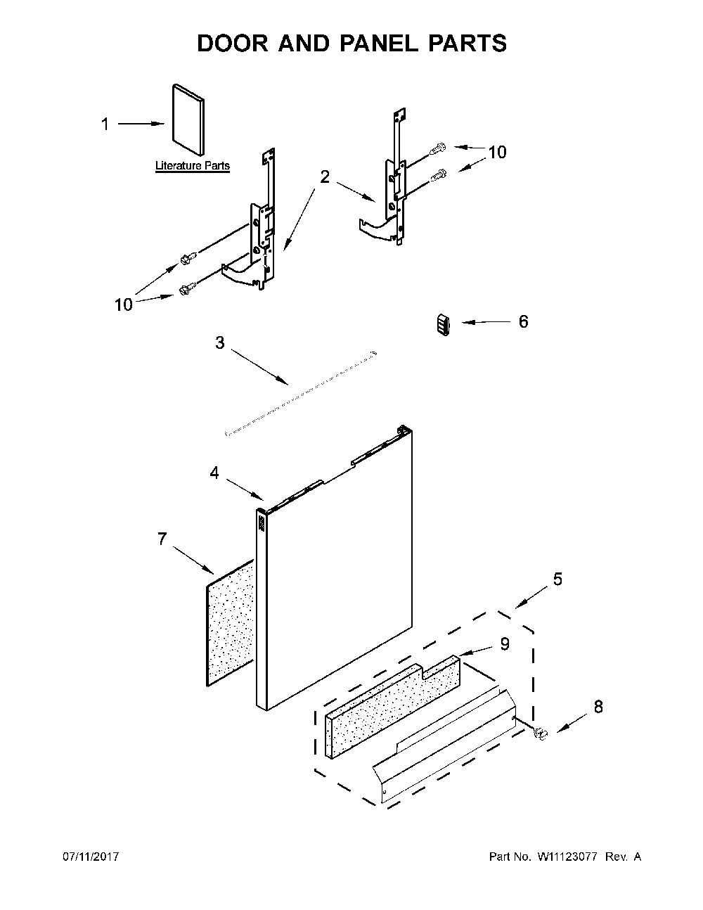 Door and panel parts Diagram and Parts List for 66513209N413  Kenmore Dishwasher