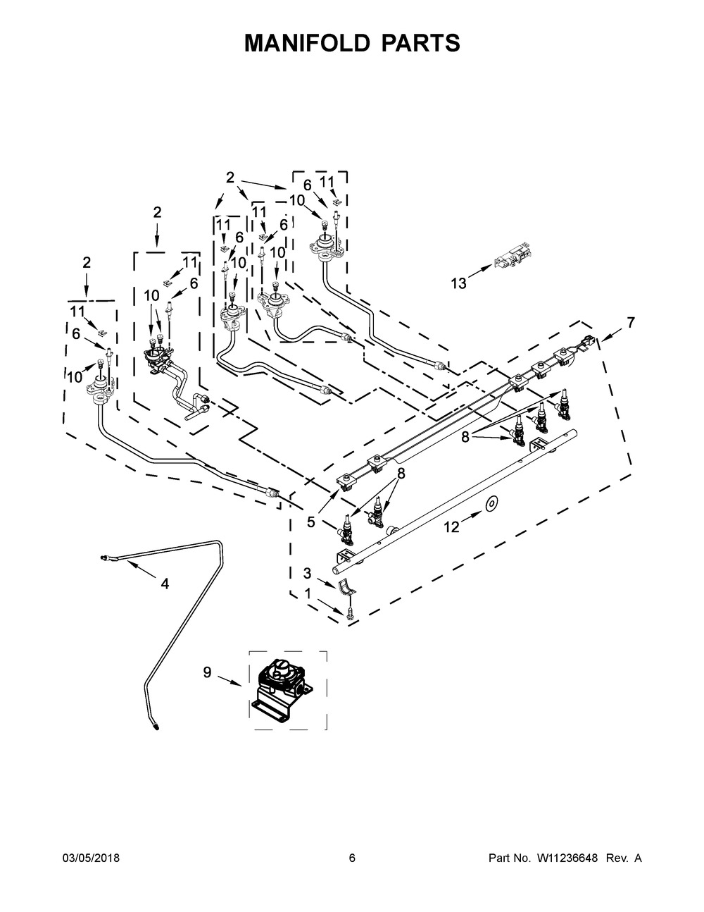 Manifold Parts Diagram and Parts List for KSDB900ESS3  Whirlpool Range