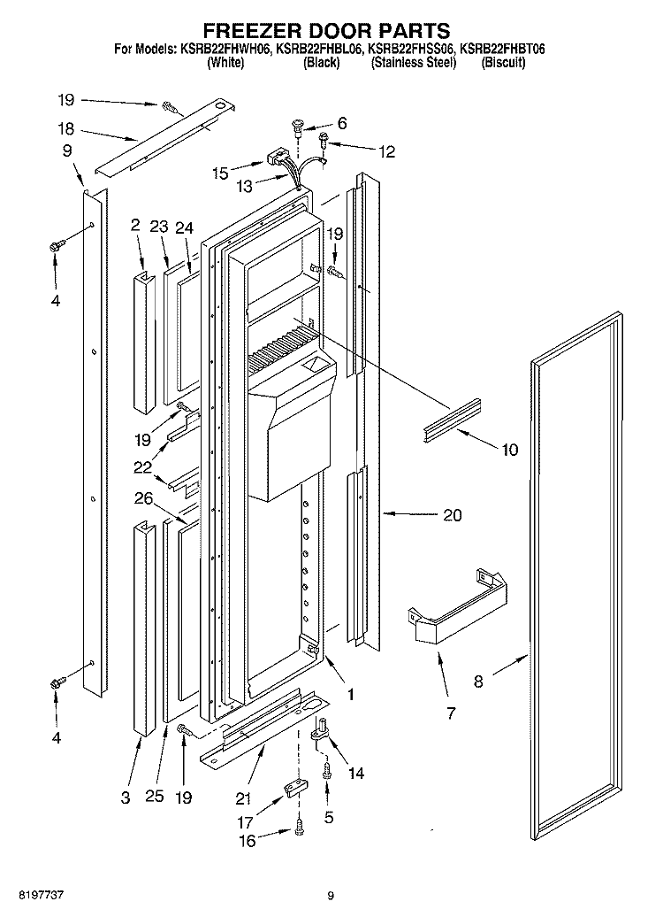 FREEZER DOOR Diagram and Parts List for KSRB22FHSS06  KitchenAid Refrigerator