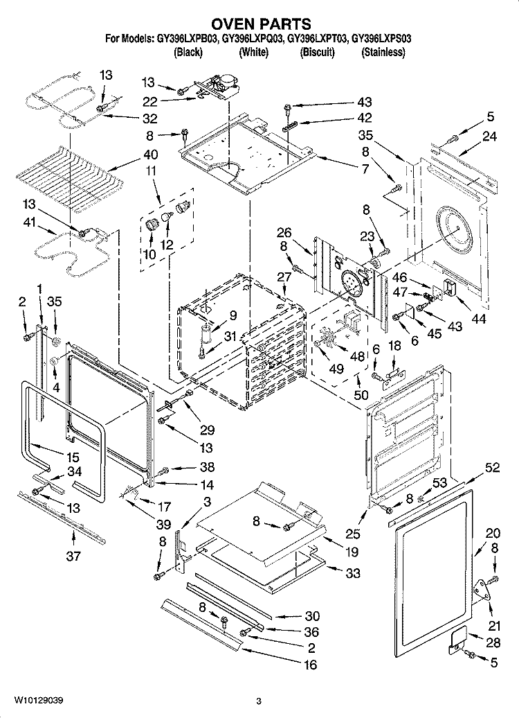 OVEN PARTS Diagram and Parts List for GY398LXPB03  Whirlpool Range