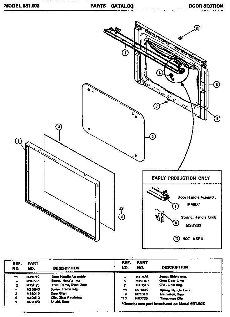 01 - DOOR SECTION Diagram and Parts List for 631003  Whirlpool Range