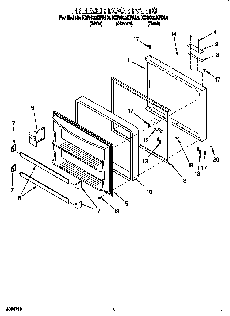 Freezer Door Diagram and Parts List for KBRS22KFBL00  KitchenAid Refrigerator
