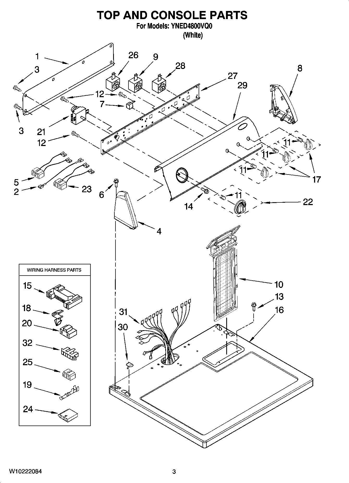 02 - TOP AND CONSOLE PARTS Diagram and Parts List for YNED4800VQ0  Whirlpool Dryer