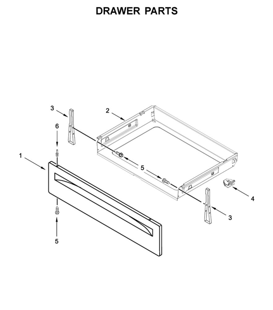 Drawer Parts Diagram and Parts List for WFG515S0JW1  Whirlpool Range