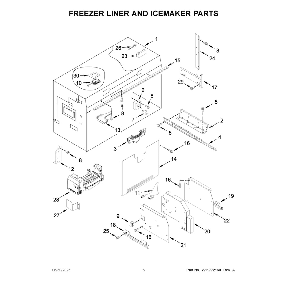 Freezer Liner And Icemaker Parts Diagram and Parts List for KBFN542SJP00  KitchenAid Refrigerator