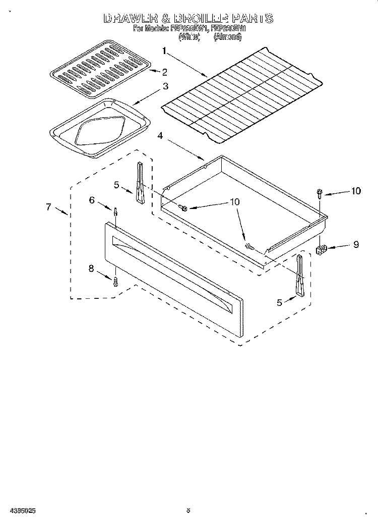 DRAWER AND BROILER Diagram and Parts List for FEP320EW1  Roper Range