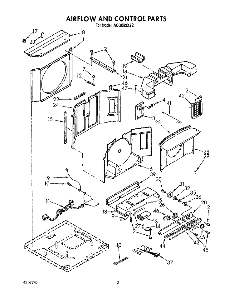 AIRFLOW & CONTROL Diagram and Parts List for ACQ082XZ2  Whirlpool Air Conditioner