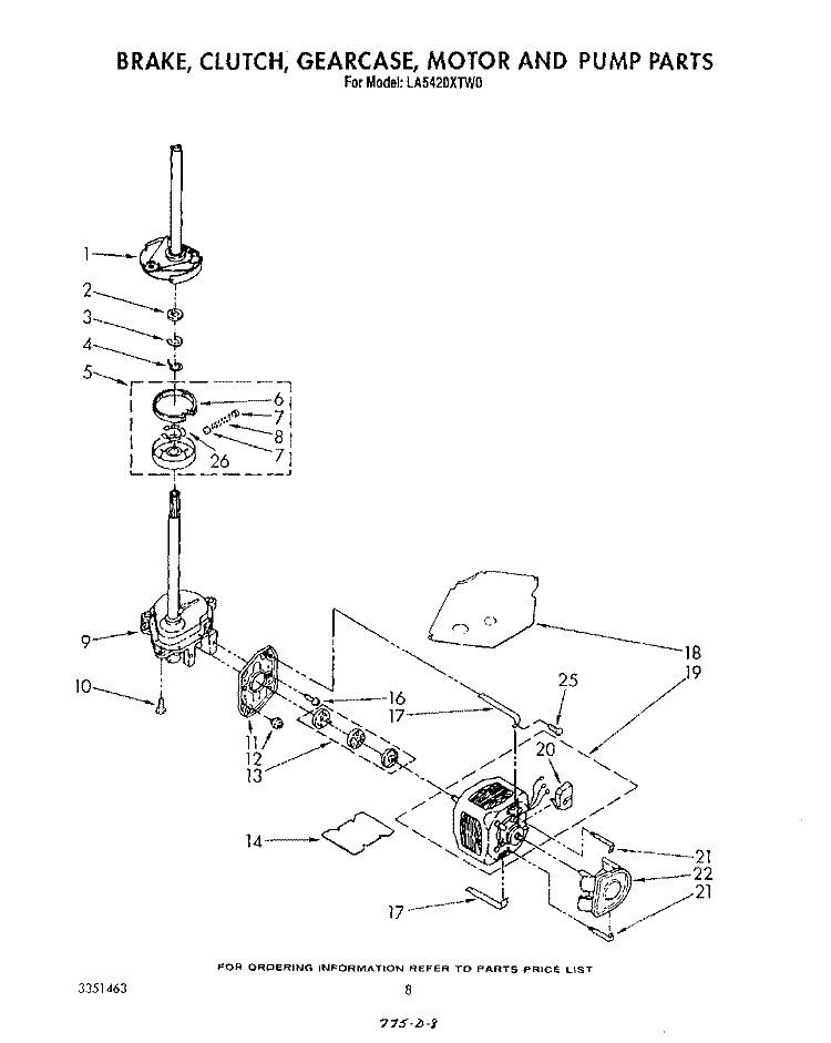 BRAKE, CLUTCH, GEARCASE, MOTOR AND PUMP Diagram and Parts List for LA5420XTW0  Whirlpool Washer