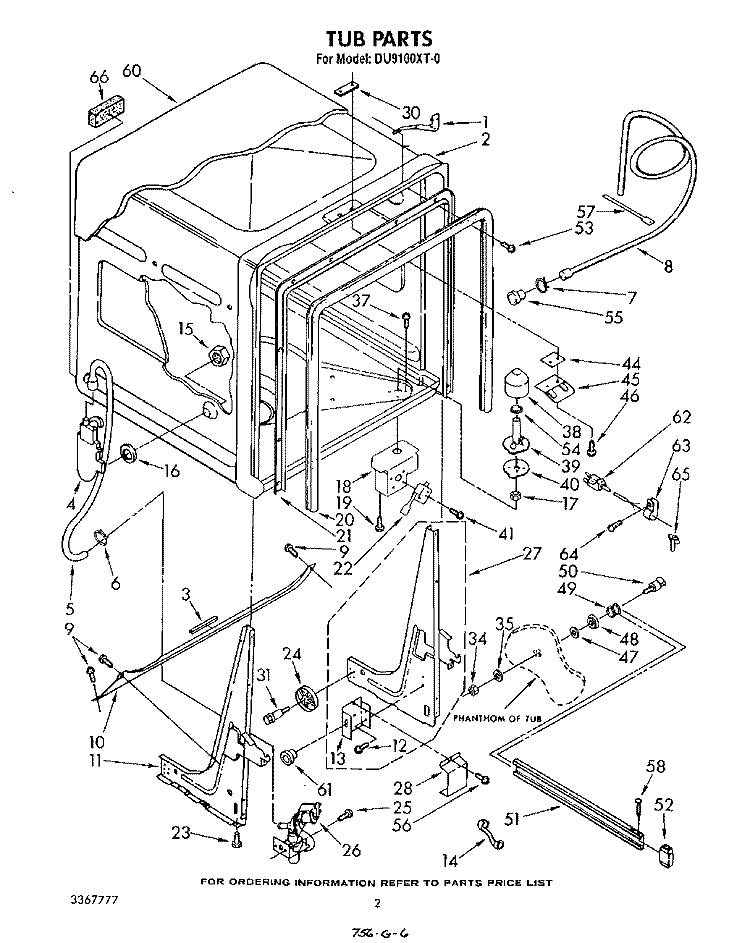 TUB , LITERATURE AND OPTIONAL Diagram and Parts List for DU9100XT0  Whirlpool Dishwasher