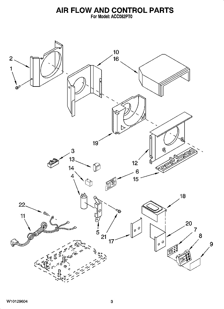 AIR FLOW AND CONTROL PARTS Diagram and Parts List for ACC082PT0  Whirlpool Air Conditioner
