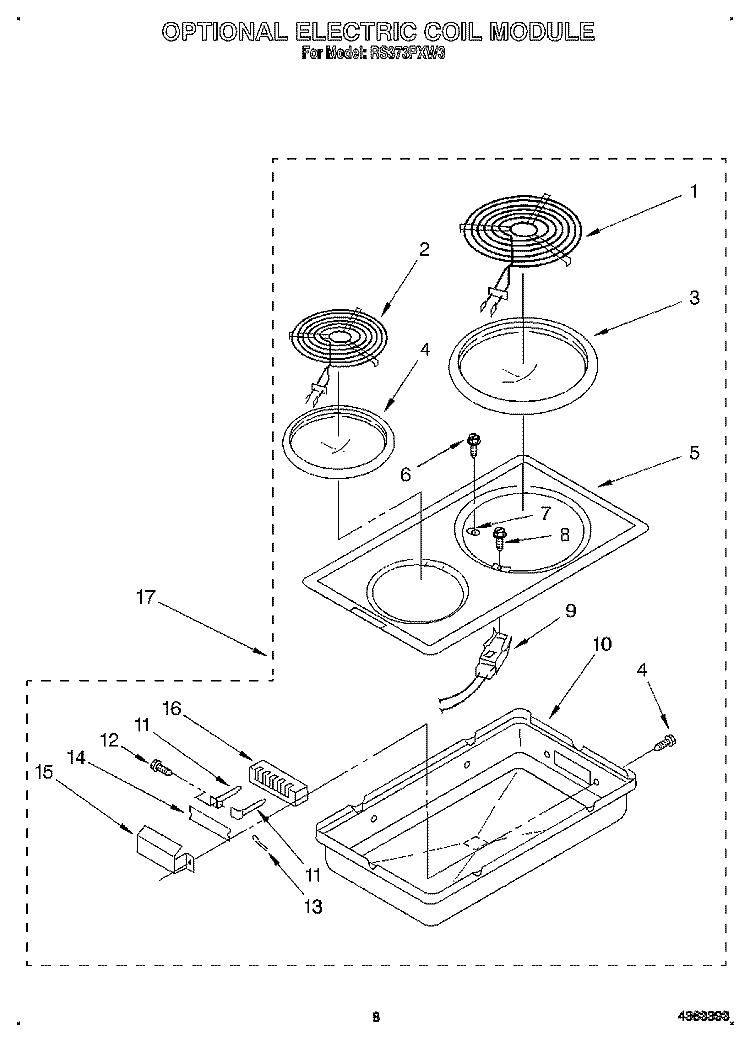 OPTIONAL ELECTRIC COIL MODULE Diagram and Parts List for RS373PXW3  Whirlpool Range