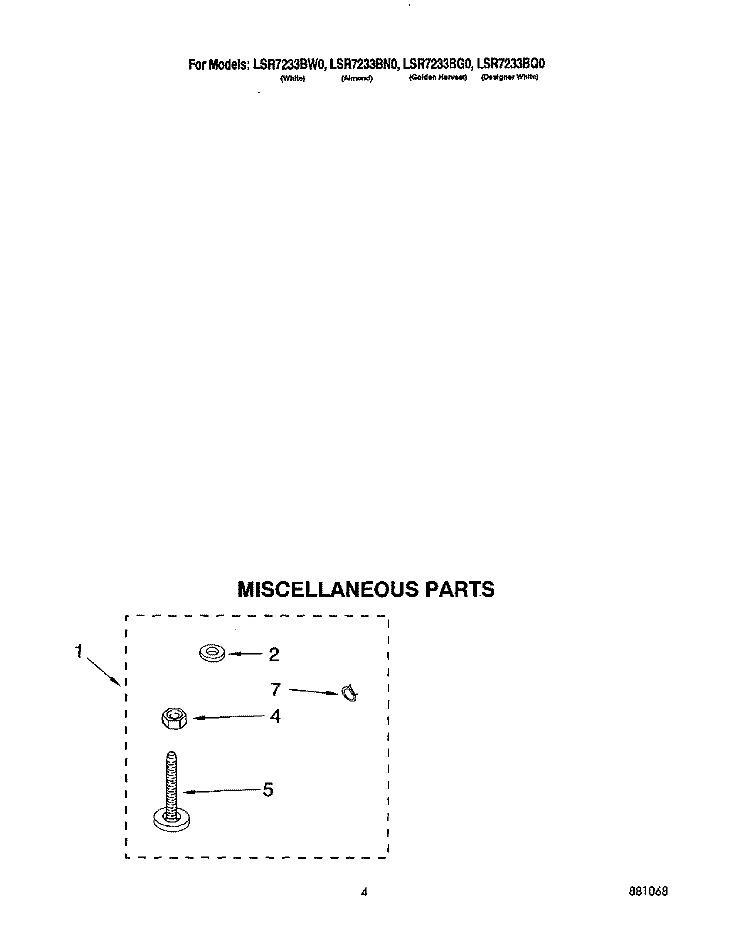 MISCELLANEOUS Diagram and Parts List for LSR7233BQ0  Whirlpool Washer