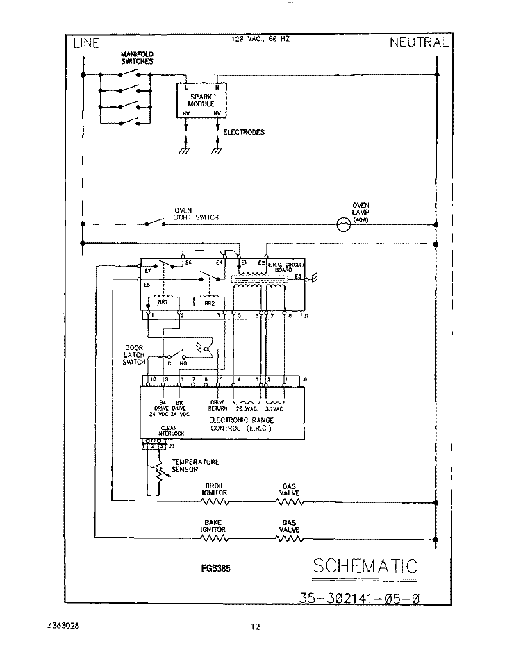 SCHEMATIC Diagram and Parts List for FGS385VL2  Whirlpool Range