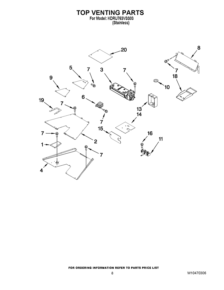 TOP VENTING PARTS Diagram and Parts List for KDRU763VSS03  KitchenAid Range