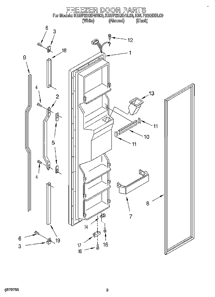 FREEZER DOOR Diagram and Parts List for KSUP22QDWH00  KitchenAid Refrigerator