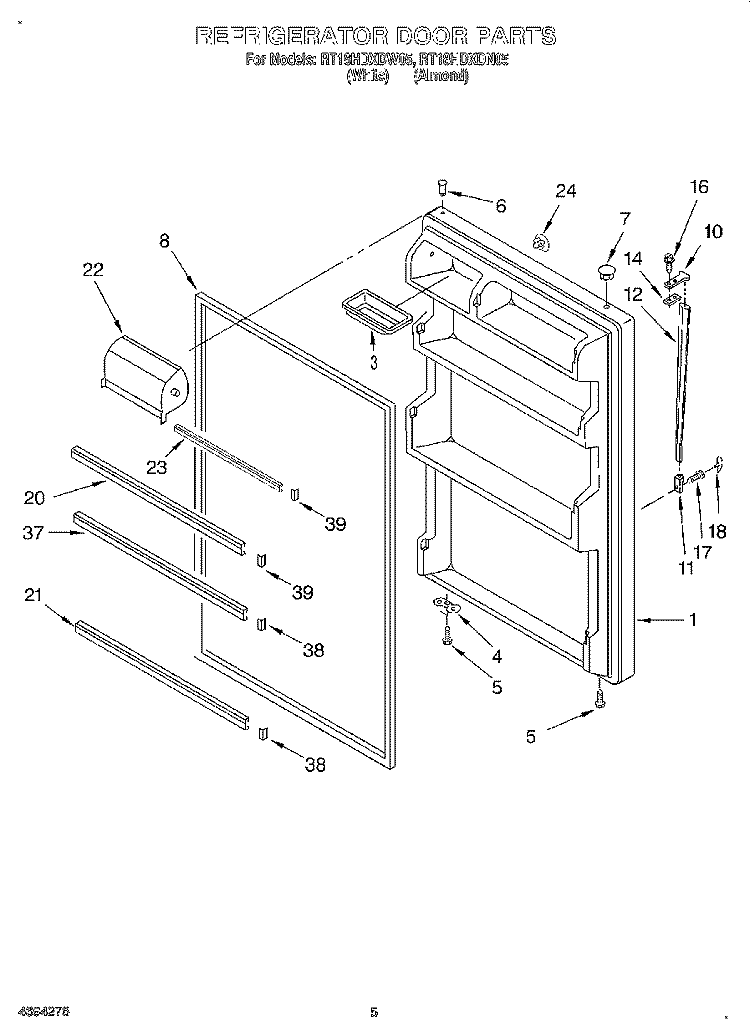 REFRIGERATOR DOOR Diagram and Parts List for RT18HDXDW05  Roper Refrigerator