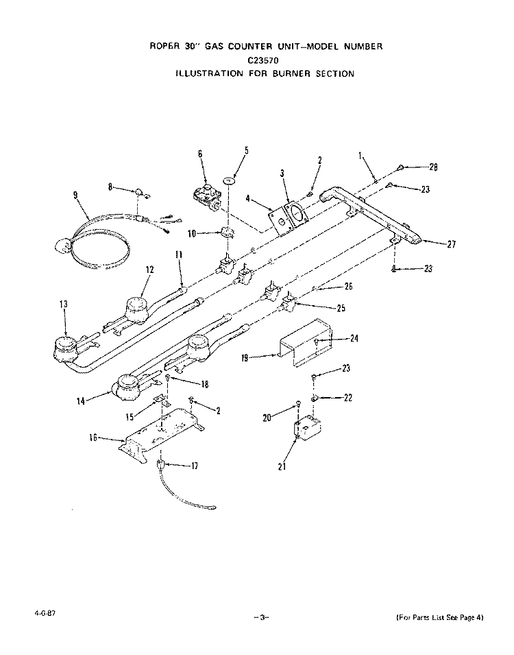 BURNER Diagram and Parts List for C2357^0  Whirlpool Cooktop