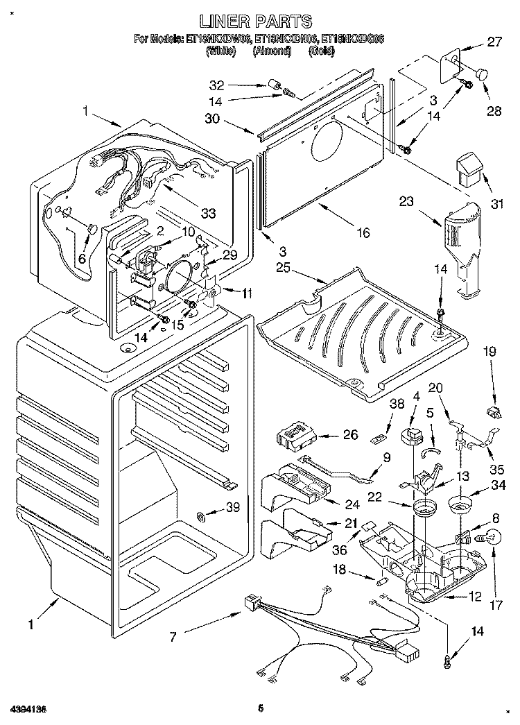 LINER Diagram and Parts List for ET18NKXDW06  Whirlpool Refrigerator
