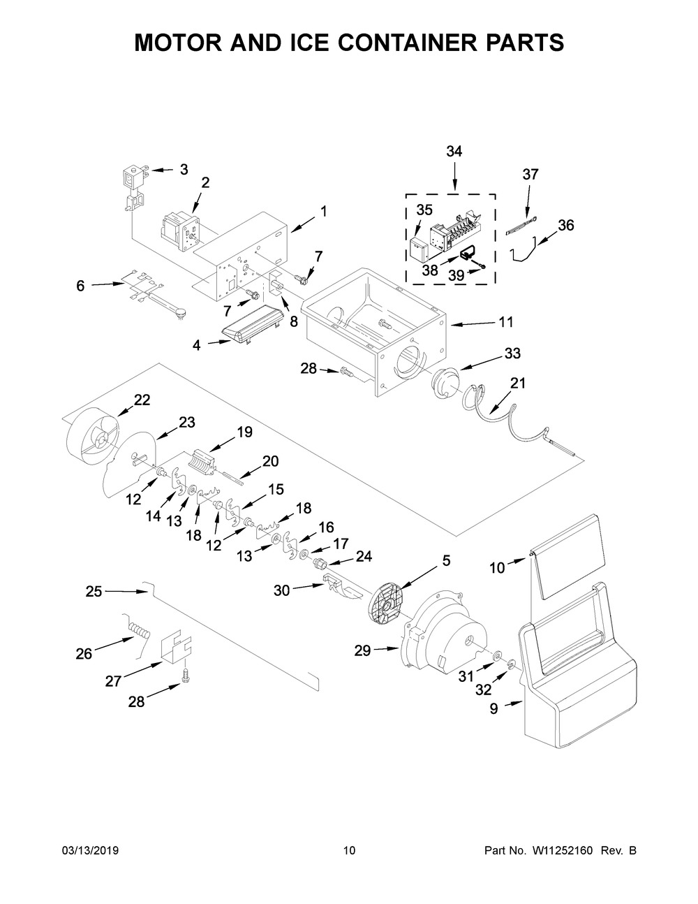 Motor And Ice Container Parts Diagram and Parts List for WRS325SDHB01  Whirlpool Refrigerator