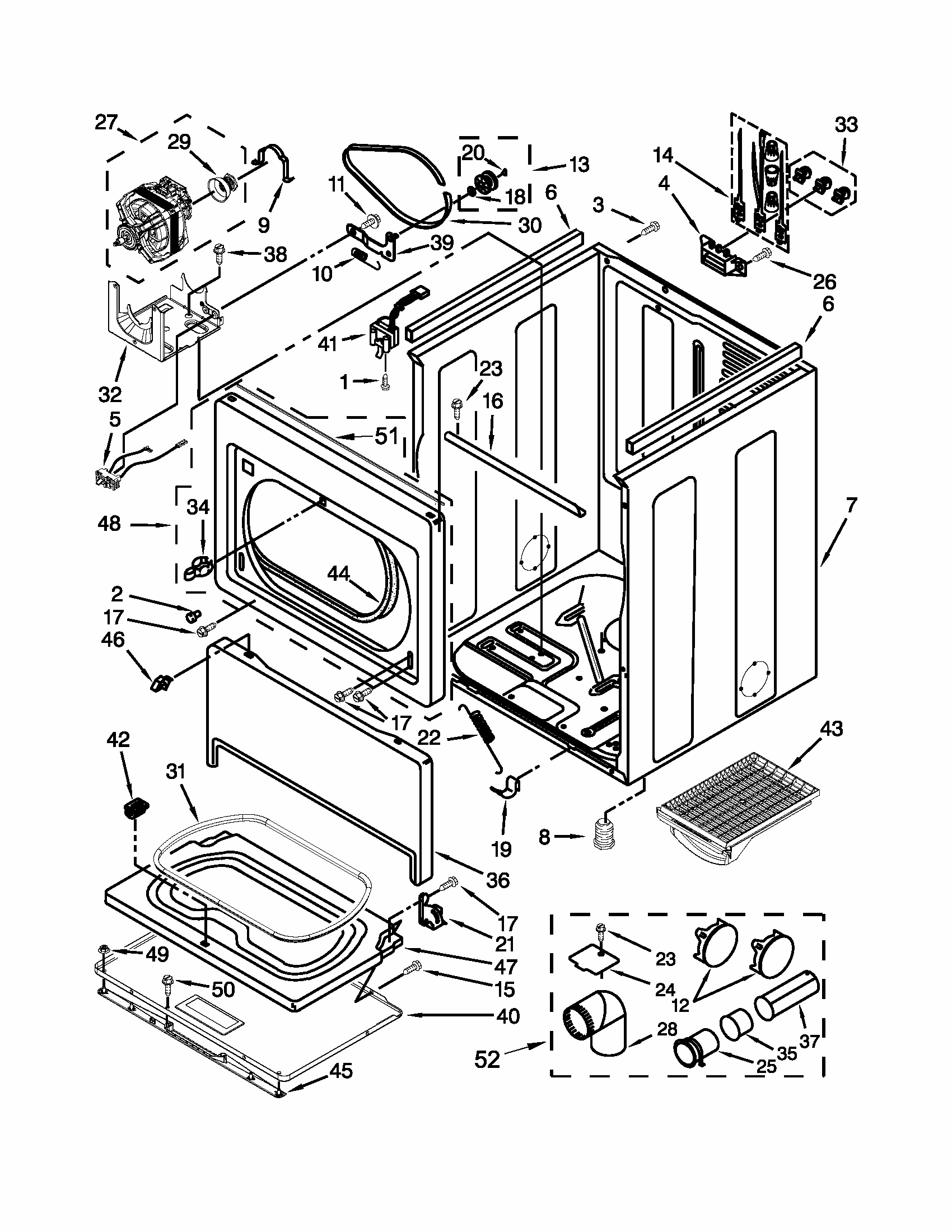 Cabinet Parts Diagram and Parts List for 11068002011  Kenmore Dryer