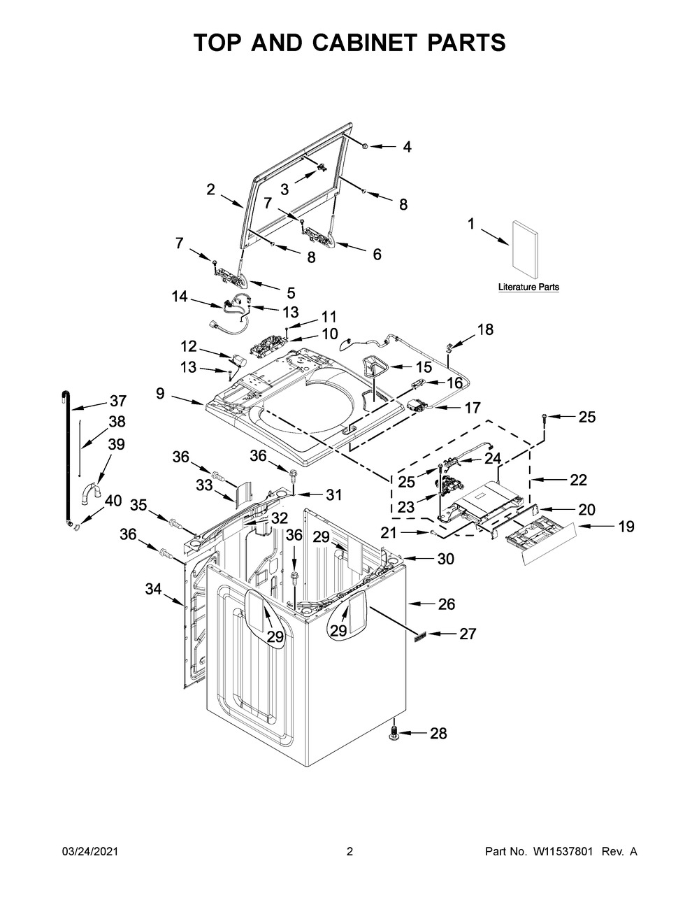 Top And Cabinet Parts Diagram and Parts List for MVW6230HC2  Whirlpool Washer