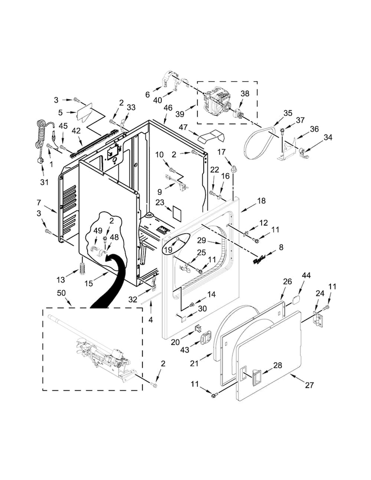 Cabinet Parts Diagram and Parts List for 7MWGD7000EW0  Whirlpool Dryer
