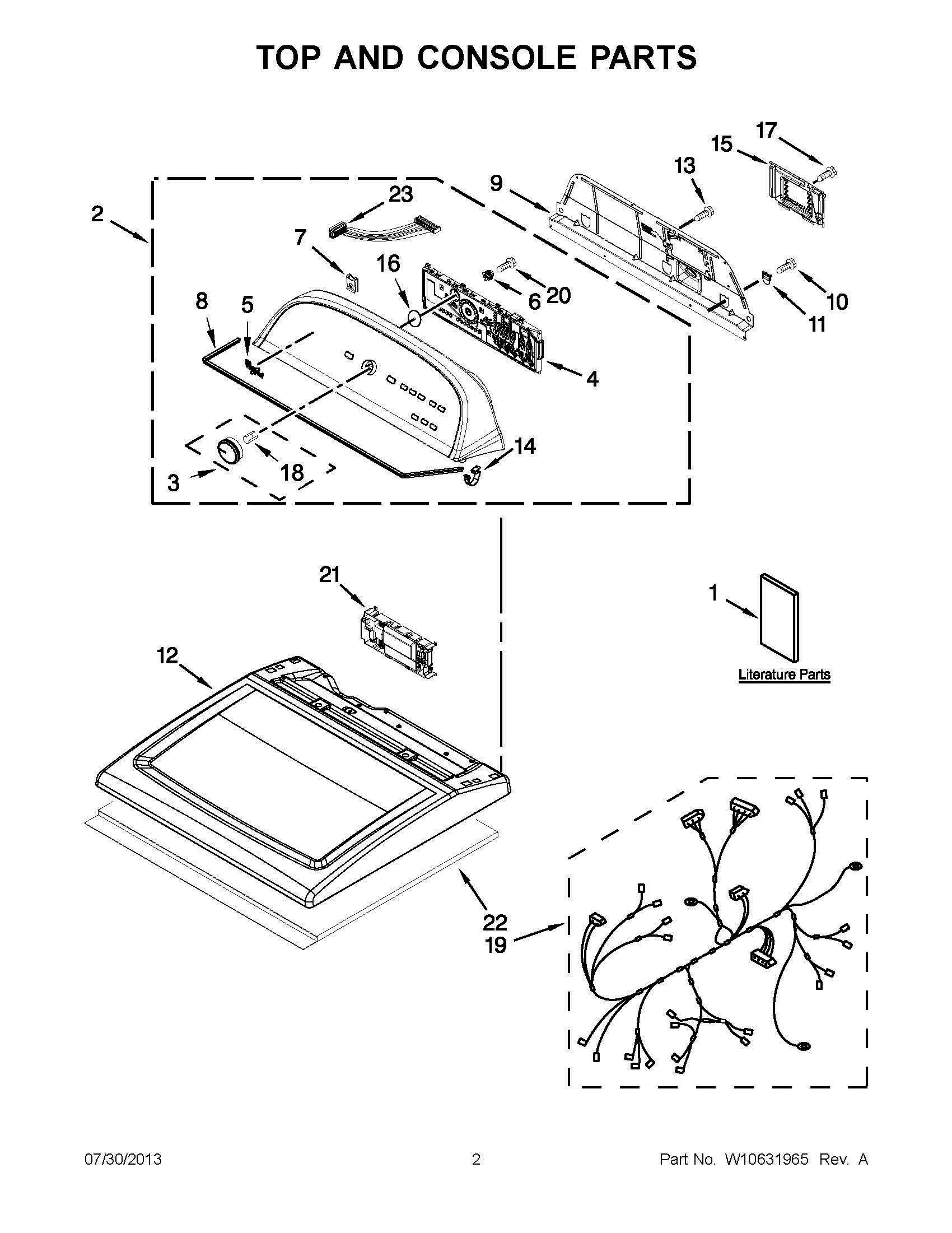 01 - TOP AND CONSOLE PARTS Diagram and Parts List for YWED5800BC0  Whirlpool Dryer