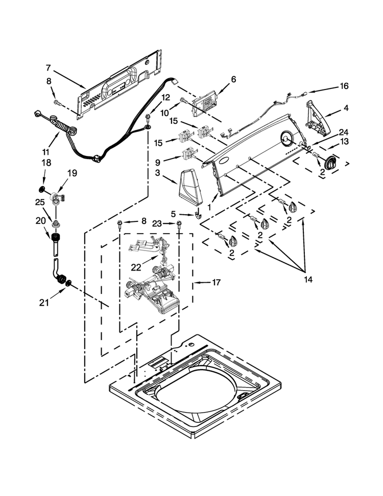 Controls And Water Inlet Parts Diagram and Parts List for 4KWTW4930DQ0  Whirlpool Washer