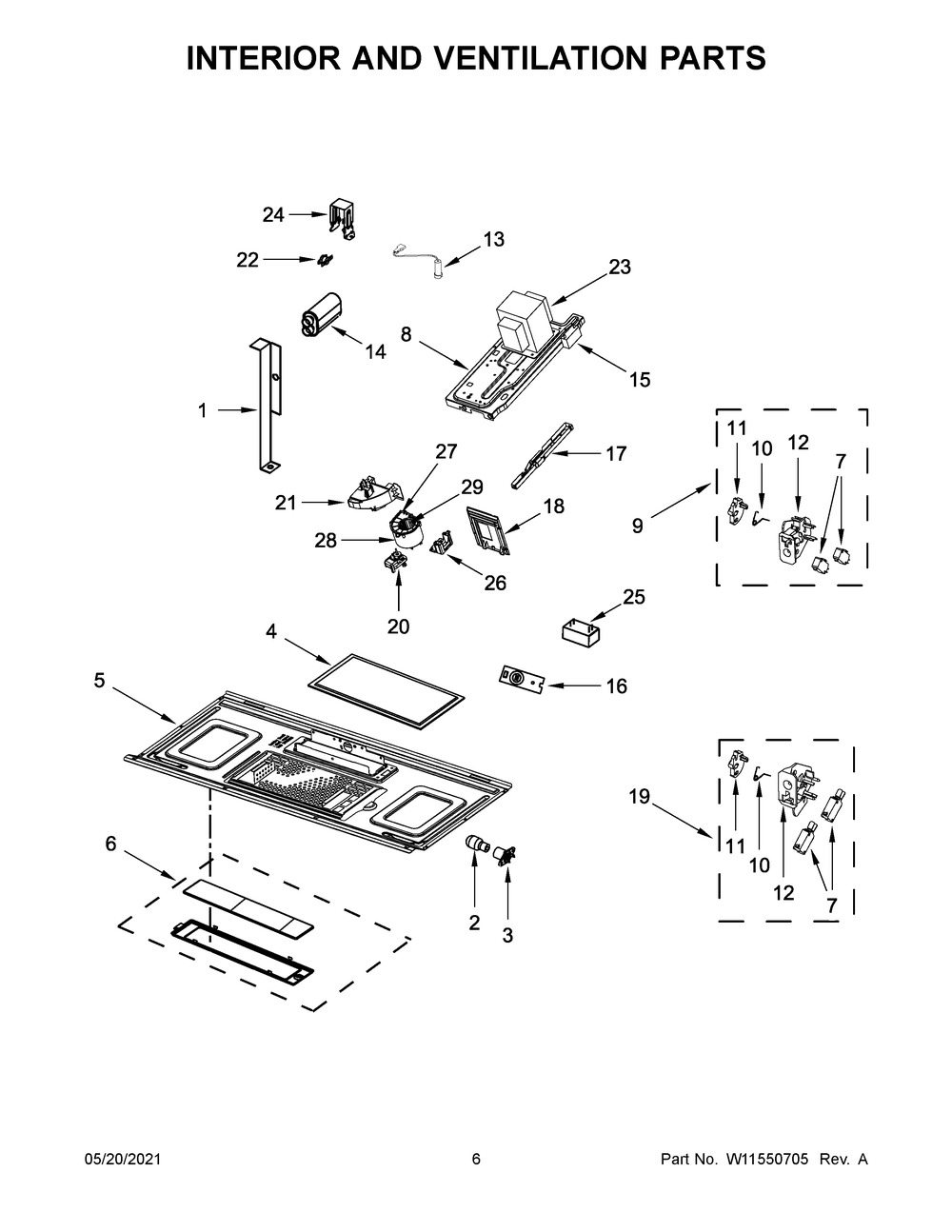Interior And Ventilation Parts Diagram and Parts List for YKMHS120KPS01  Whirlpool Microwave Oven Combo