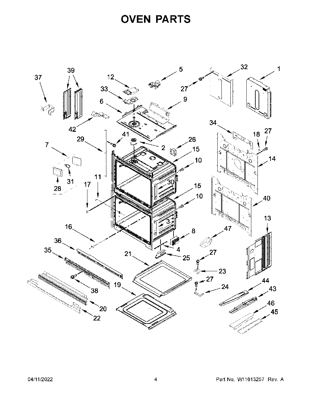 Oven Parts Diagram and Parts List for KODE300ESS20  KitchenAid Wall Oven