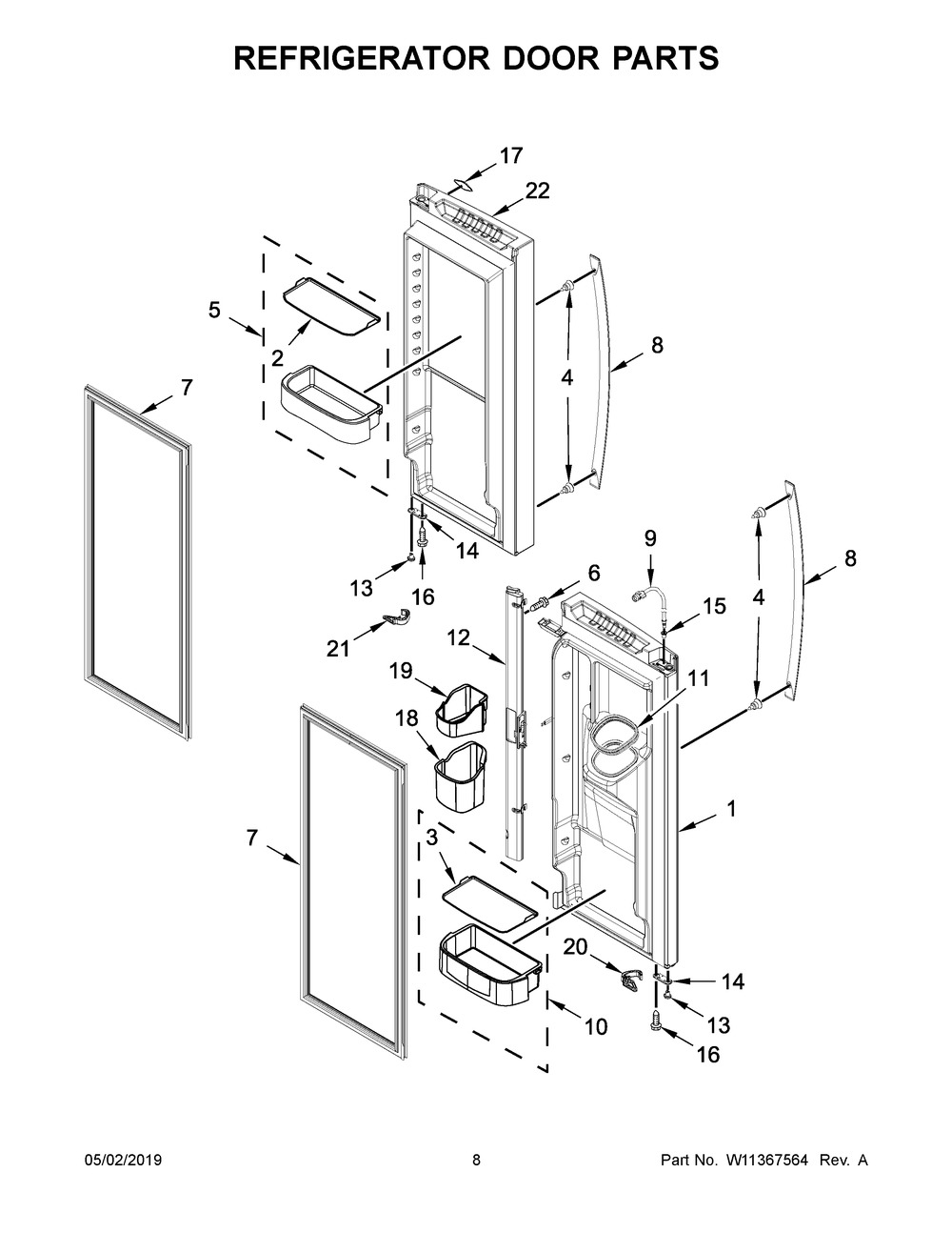 Refrigerator Door Parts Diagram and Parts List for WRF550CDHZ02  Whirlpool Refrigerator