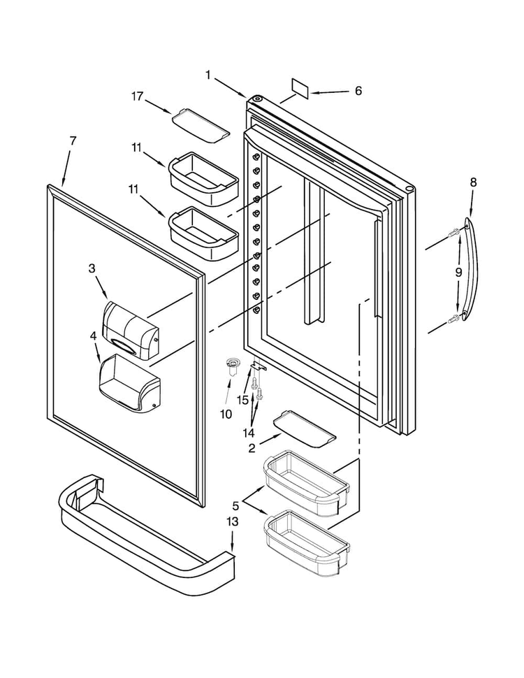 Refrigerator Door Parts Diagram and Parts List for KBRS19KCMS00  KitchenAid Refrigerator