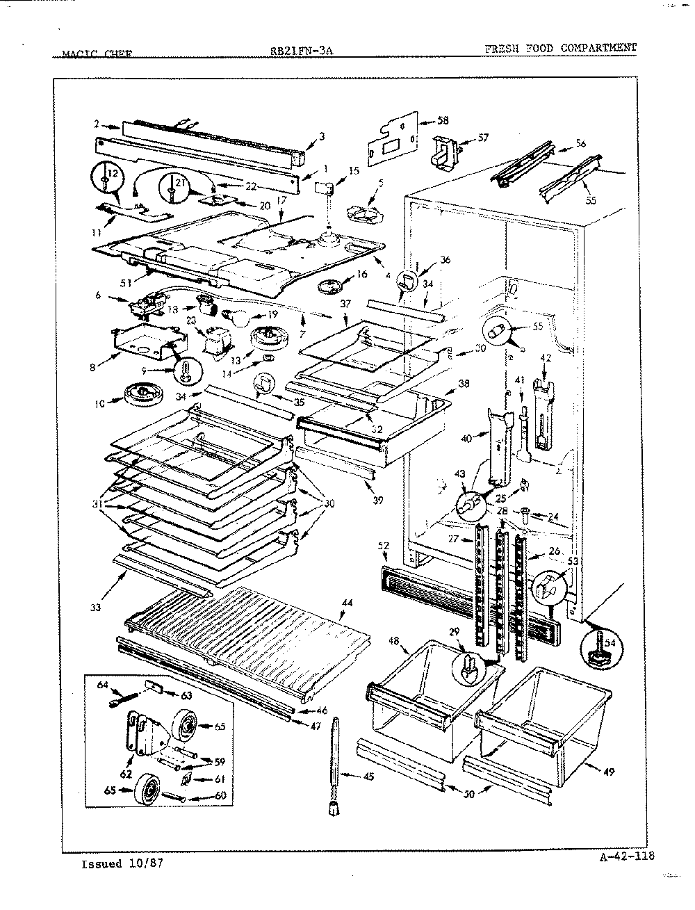 03 - Fresh Food Compartment Diagram and Parts List for RB21FN-3A  Whirlpool Refrigerator