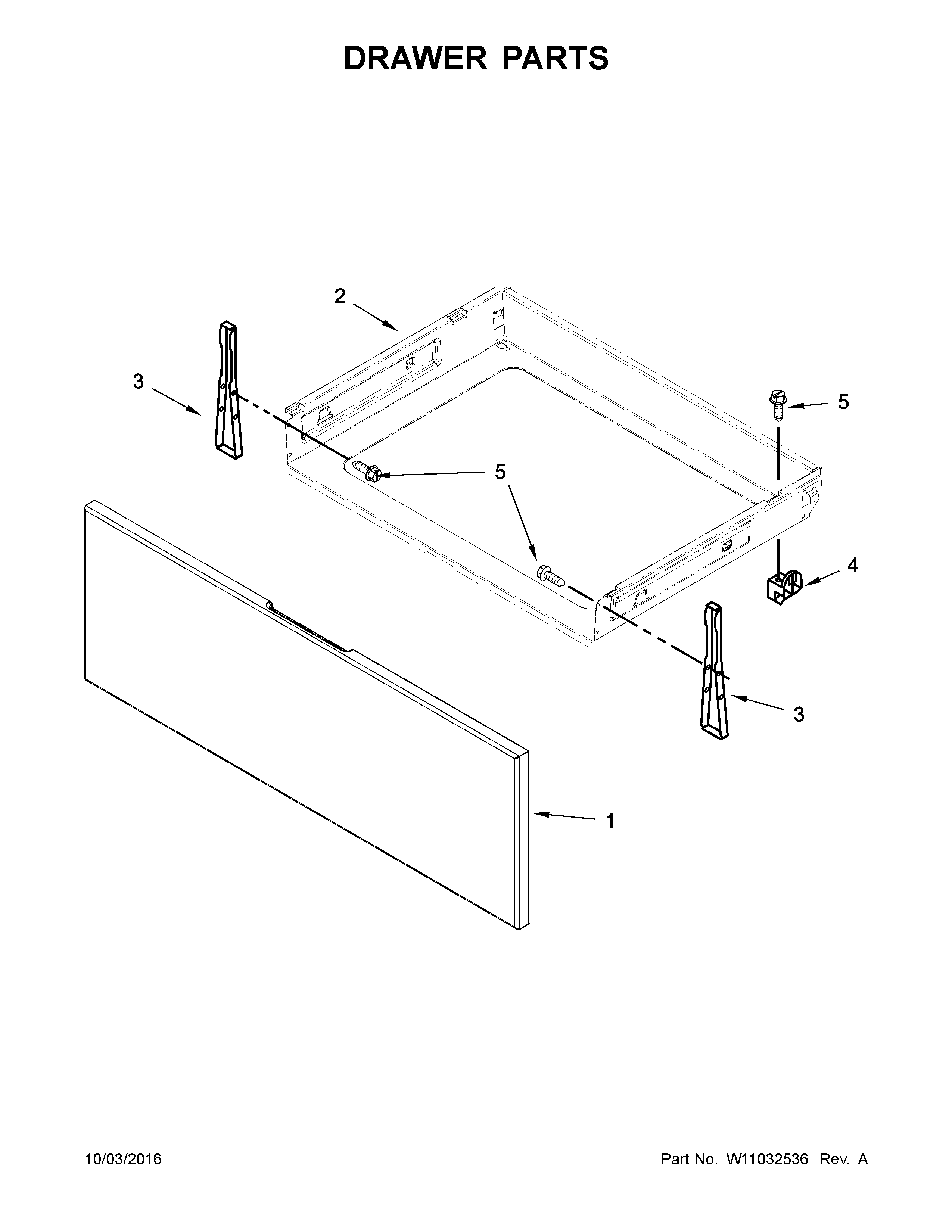 Drawer Parts Diagram and Parts List for 66495113610  Kenmore Range