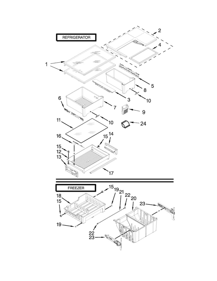 Shelf Parts Diagram and Parts List for WRF560SEYW01  Whirlpool Refrigerator