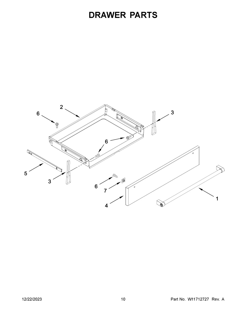 Drawer Parts Diagram and Parts List for KSGG700EBS7  KitchenAid Range