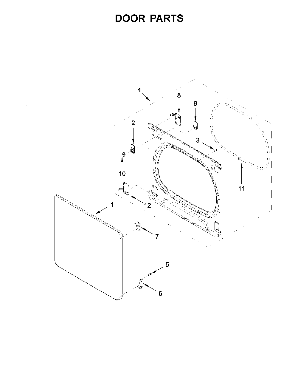 Door parts Diagram and Parts List for 11069133414  Kenmore Dryer