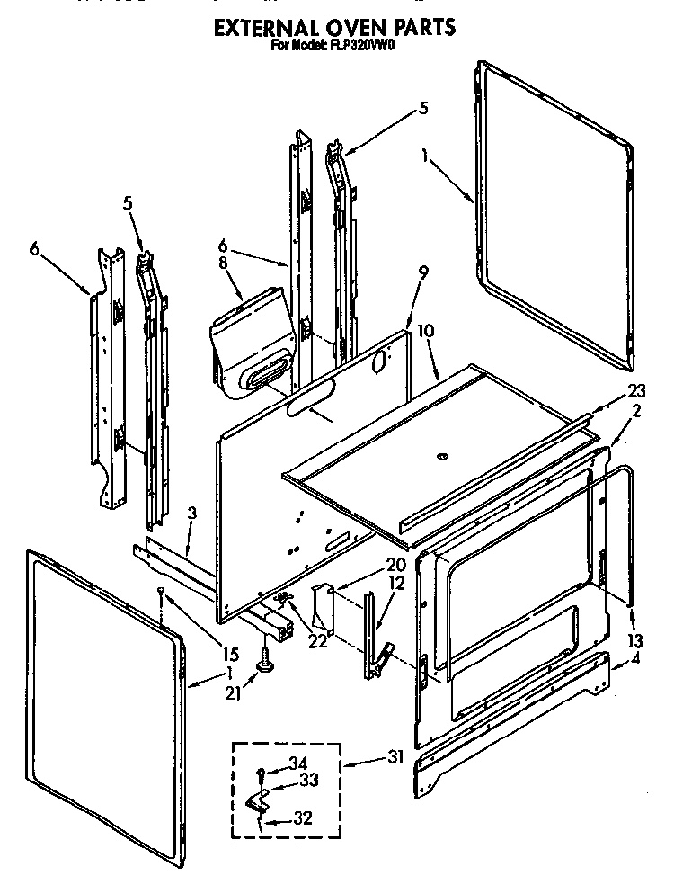 External Oven Diagram and Parts List for FGP320VN0  Roper Range