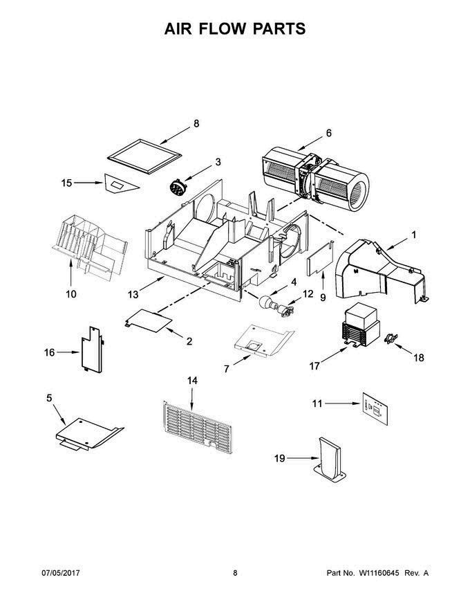 05 - Air Flow Parts Diagram and Parts List for WMH32519CB2  Whirlpool Microwave Oven Combo