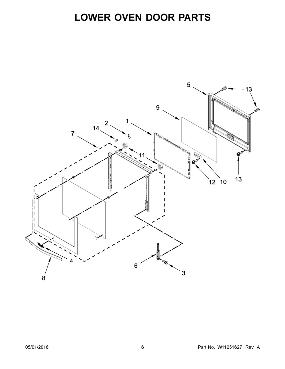 Lower Oven Door Parts Diagram and Parts List for WOD93EC0AE06  Whirlpool Wall Oven