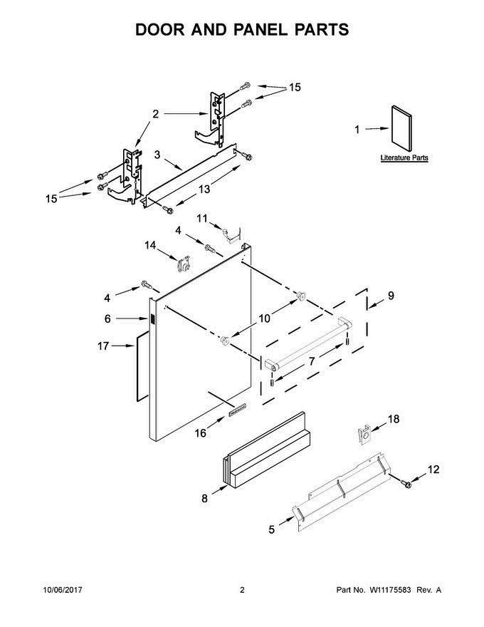 02 - Door And Panel Parts Diagram and Parts List for KDTM704EBS2  KitchenAid Dishwasher