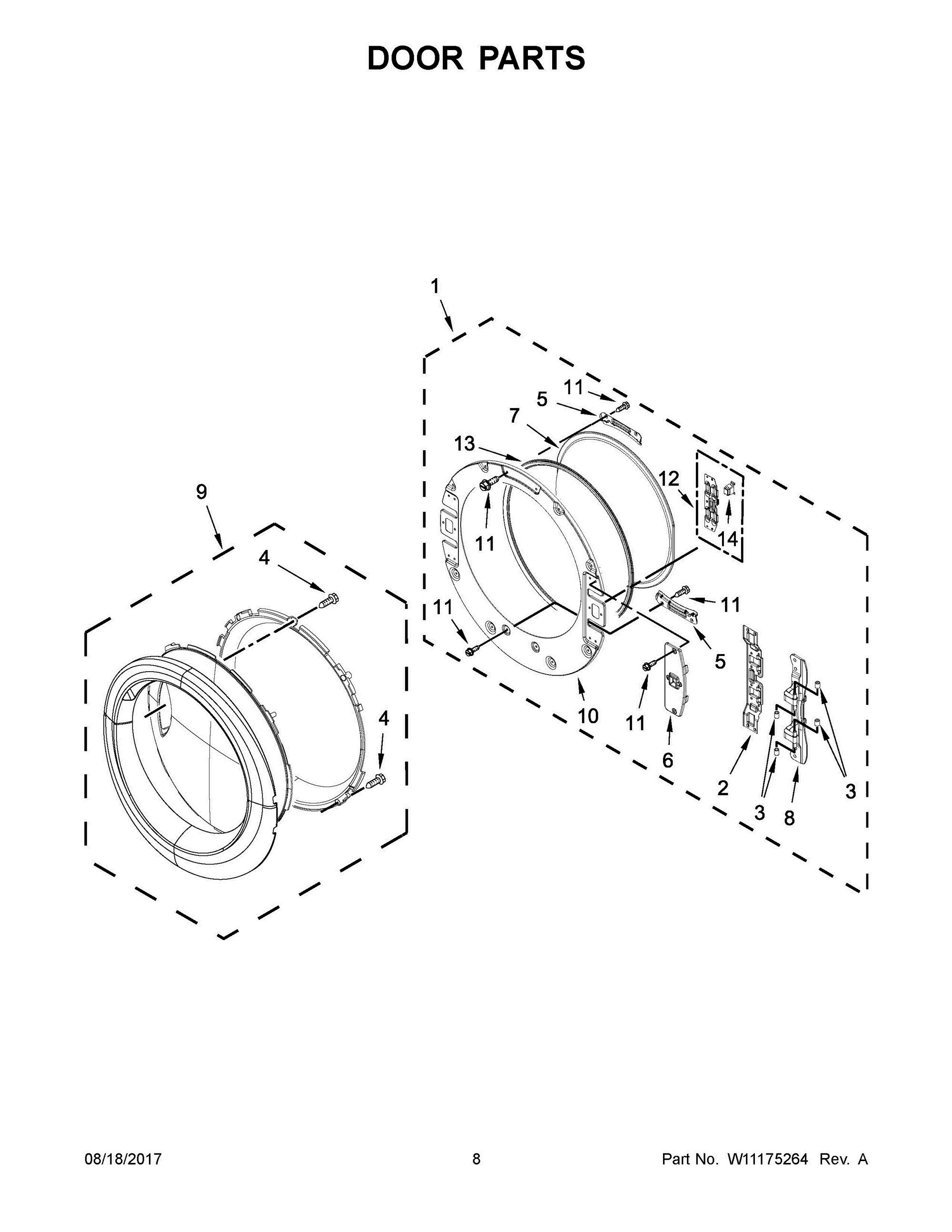 05 - DOOR PARTS Diagram and Parts List for WED75HEFW1  Whirlpool Dryer