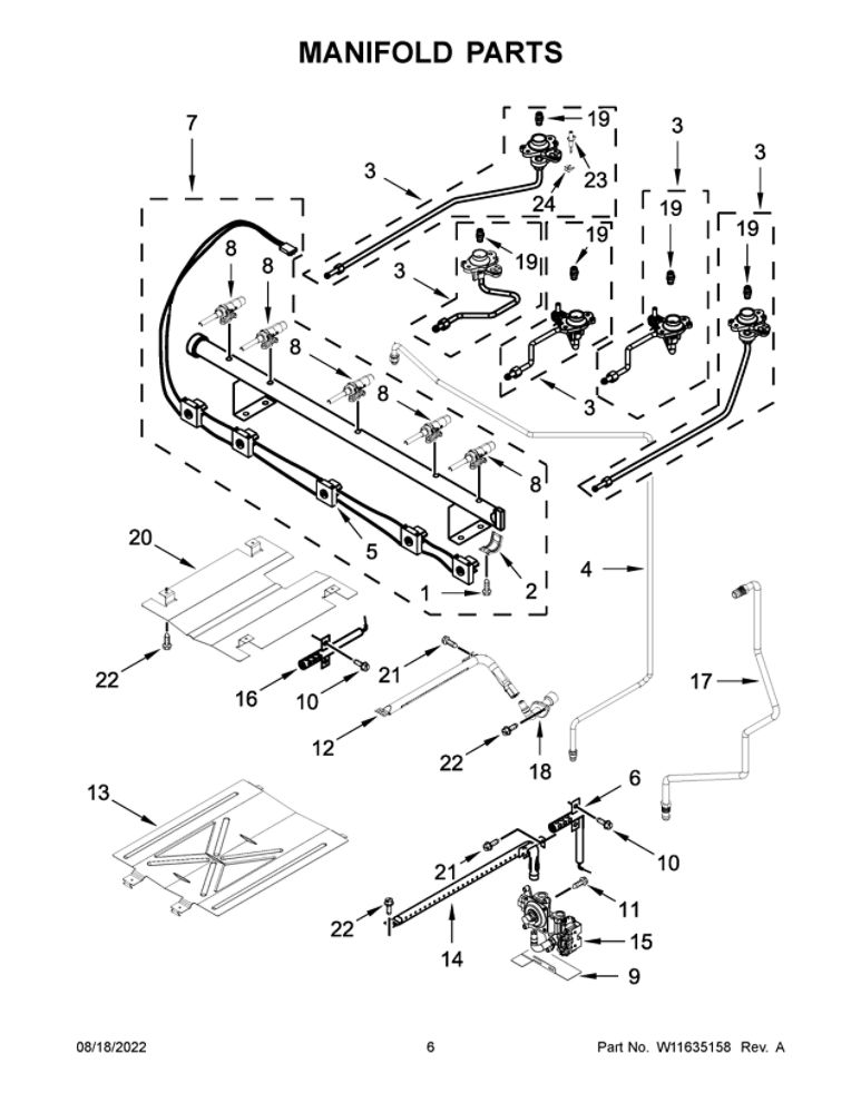 Manifold Parts Diagram and Parts List for WFG535S0LS4  Whirlpool Range